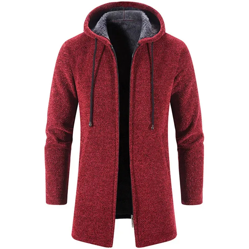 2023 Winter Fleece Cardigan Men Thick Hooded Long Sweaterscoat Male Warm Knitted Sweater Jackets Men Causal Outwear Windbreaker