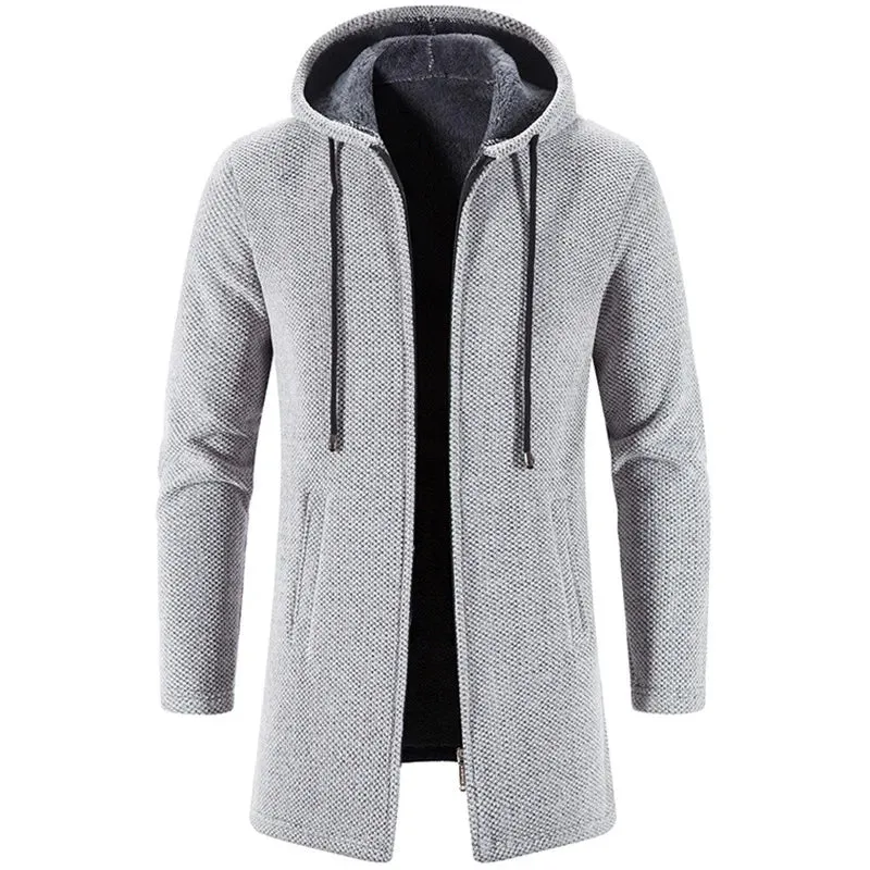 2023 Winter Fleece Cardigan Men Thick Hooded Long Sweaterscoat Male Warm Knitted Sweater Jackets Men Causal Outwear Windbreaker