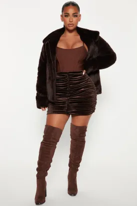 All Fur It Faux Fur Jacket - Chocolate