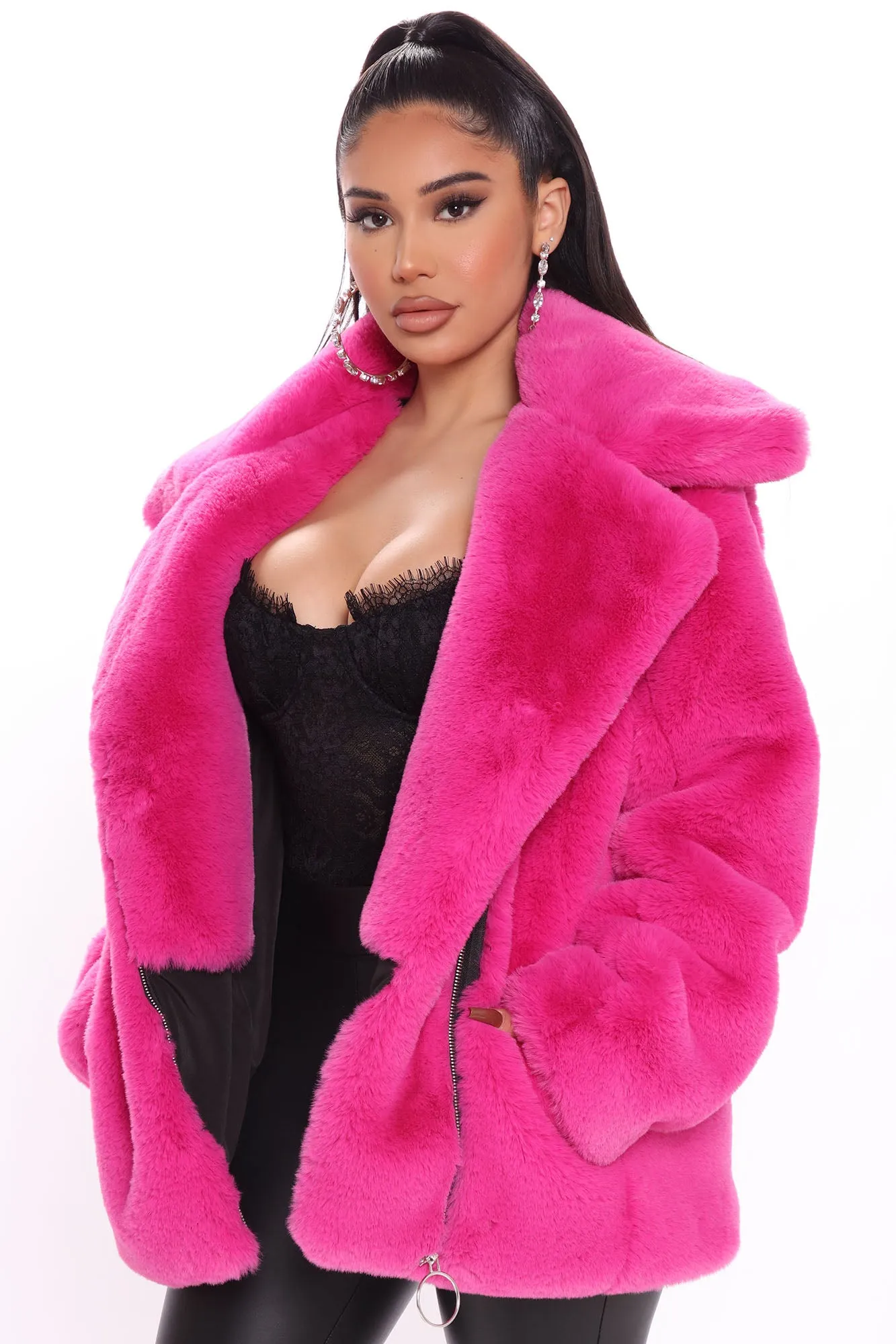 Arrive In Luxury Faux Fur Jacket - Fuchsia