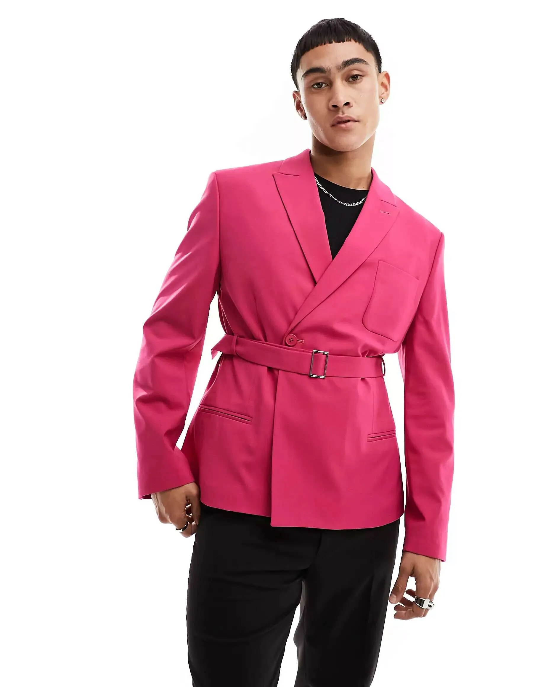 ASOS Pink Slim Belted Blazer