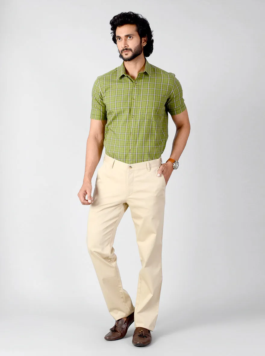 Beige Solid Slim Fit Casual Trouser | Greenfibre