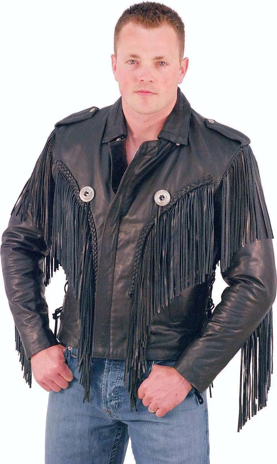 Beltless Fringed Leather Motorcycle Jacket #M400FB