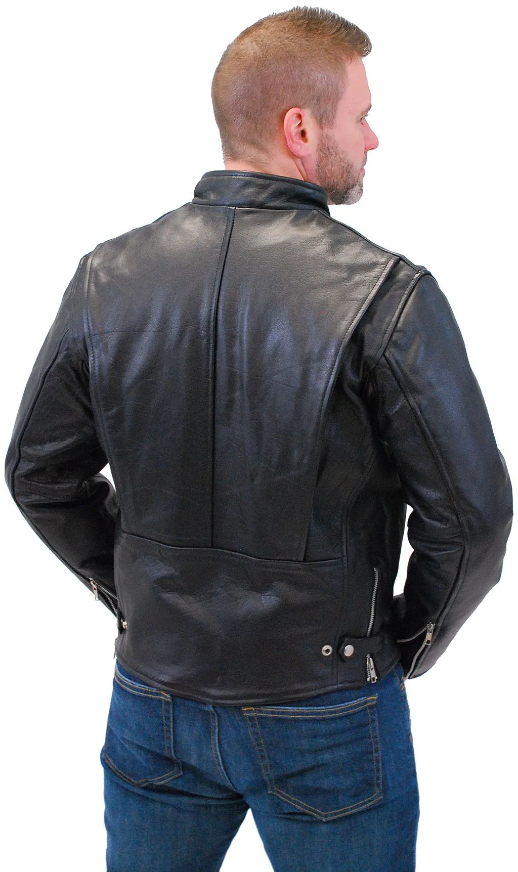 Black Cafe Racer Leather Motorcycle Jacket #M570Z