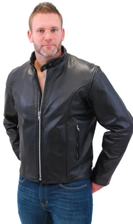 Black Cafe Racer Leather Motorcycle Jacket #M570Z