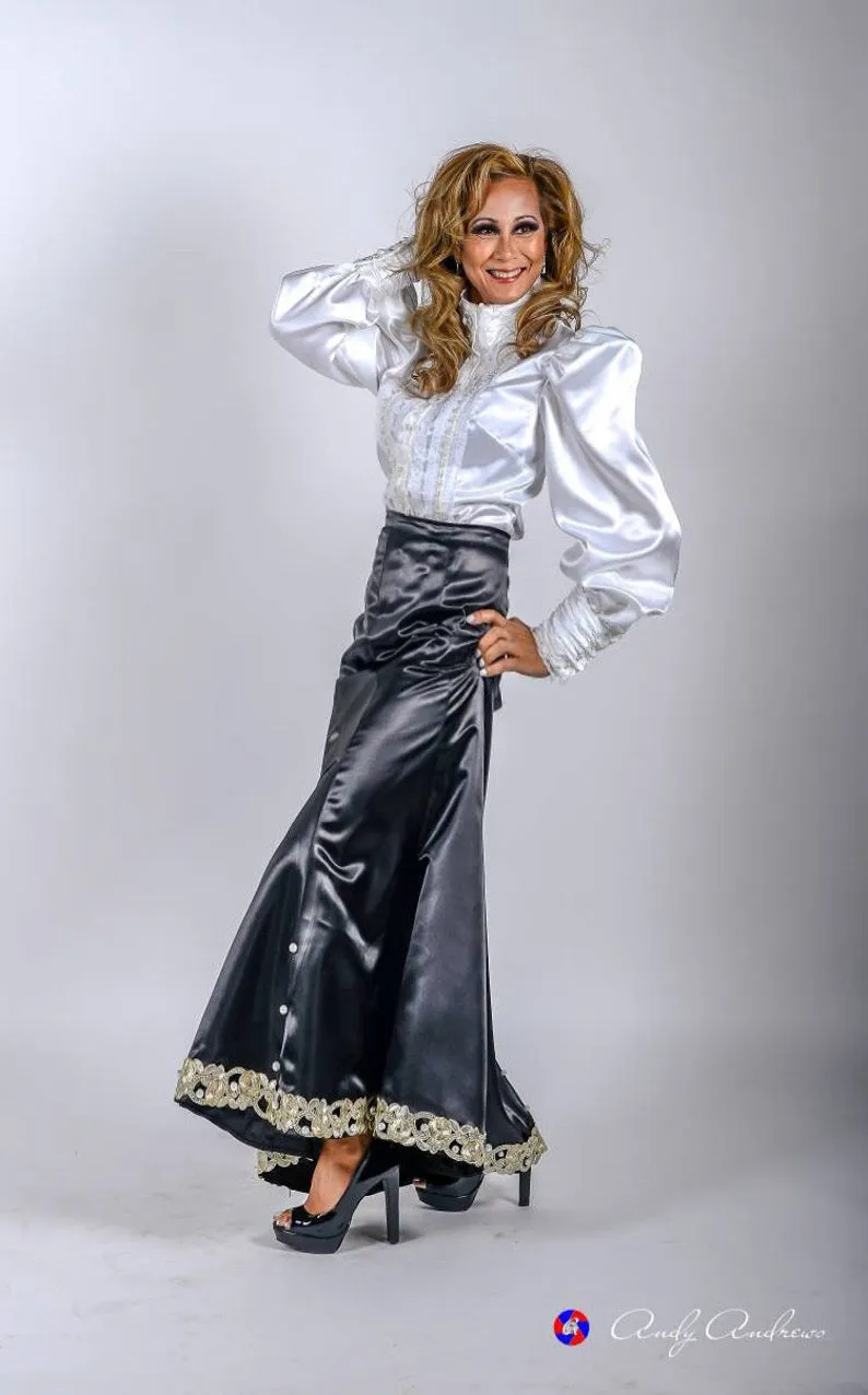 Black long pearl embellished satin tulip skirt in XS S M L XL 2XL 3XL