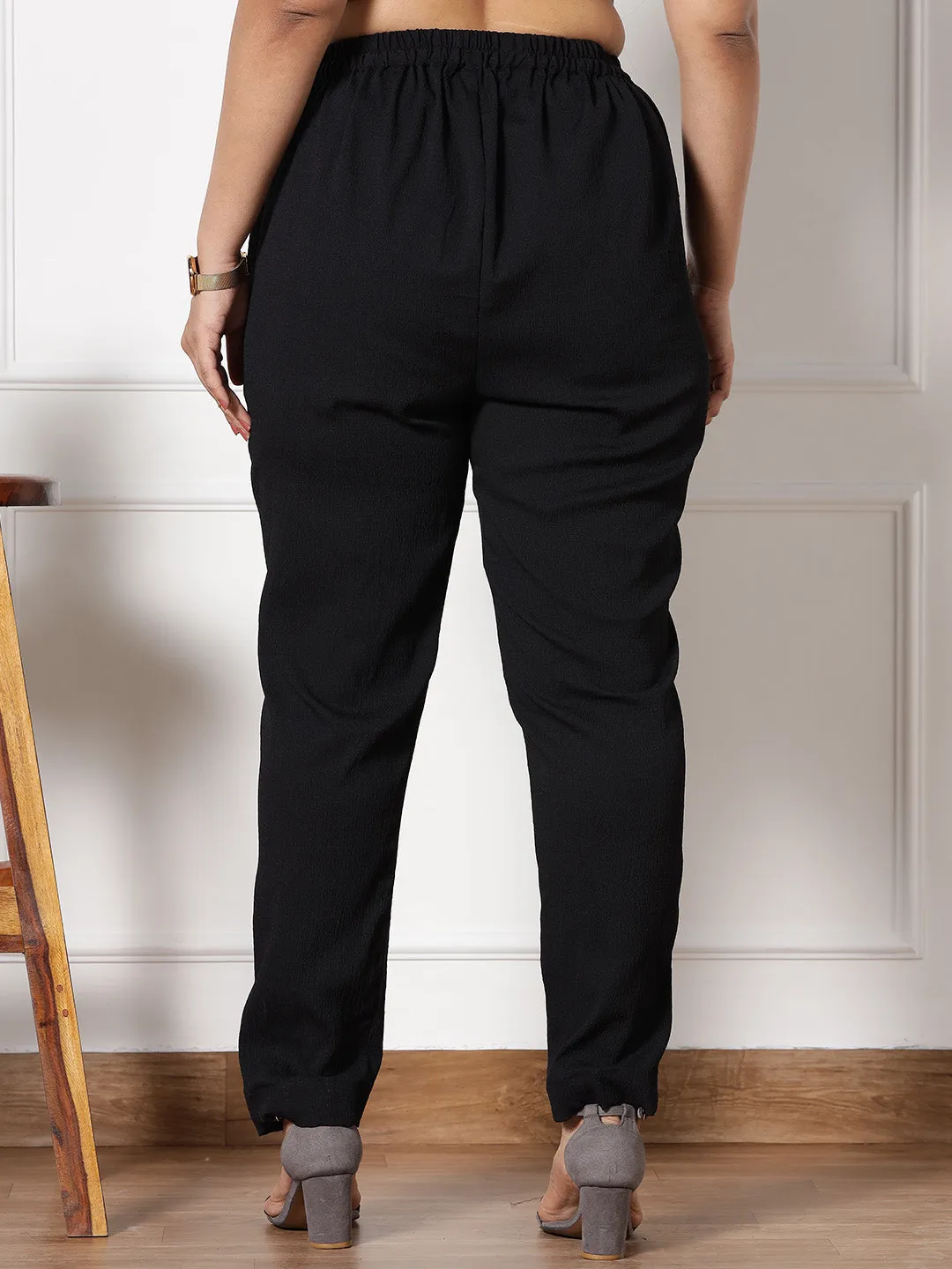 Black Textured WaistbandPants