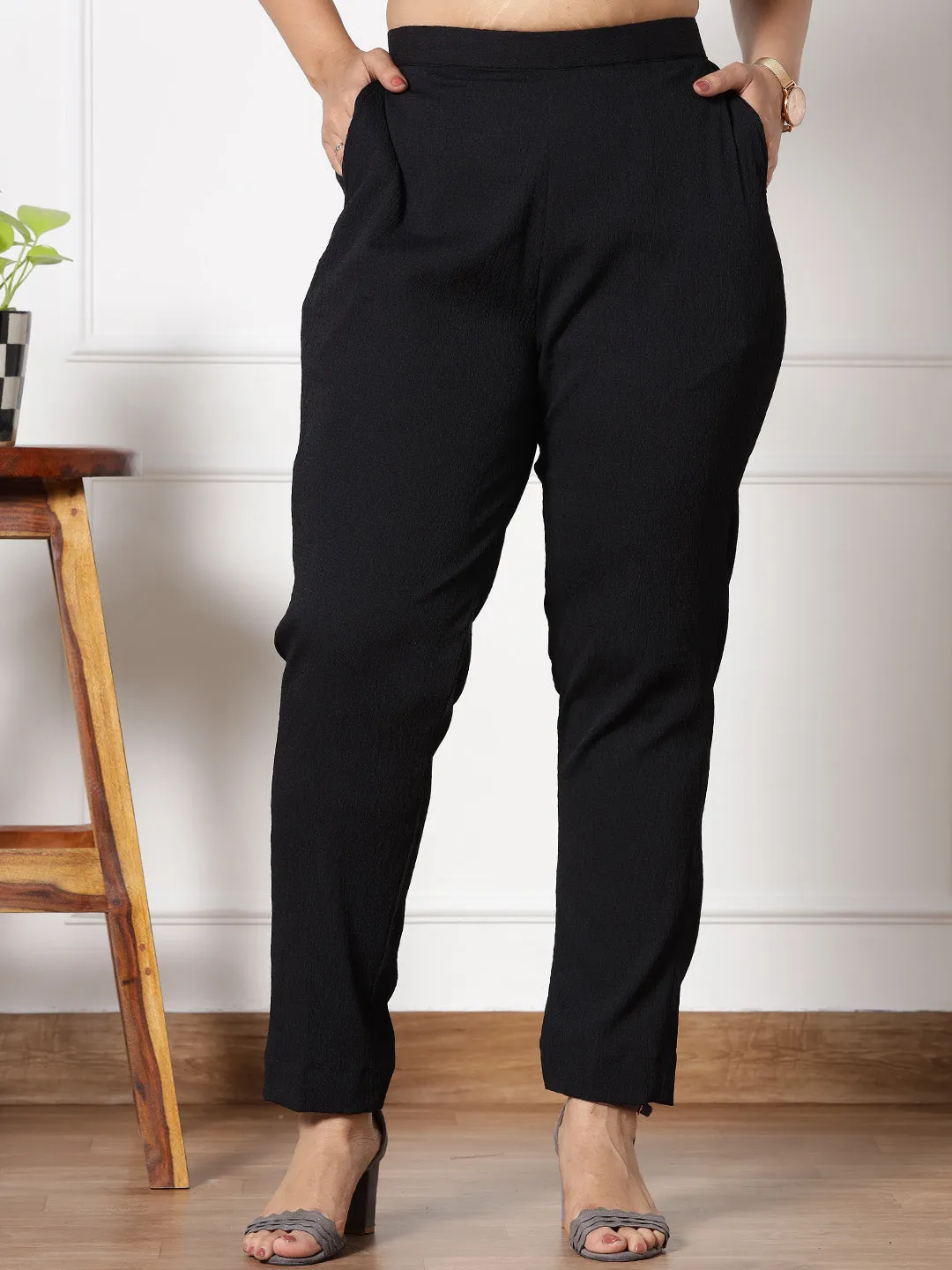 Black Textured WaistbandPants