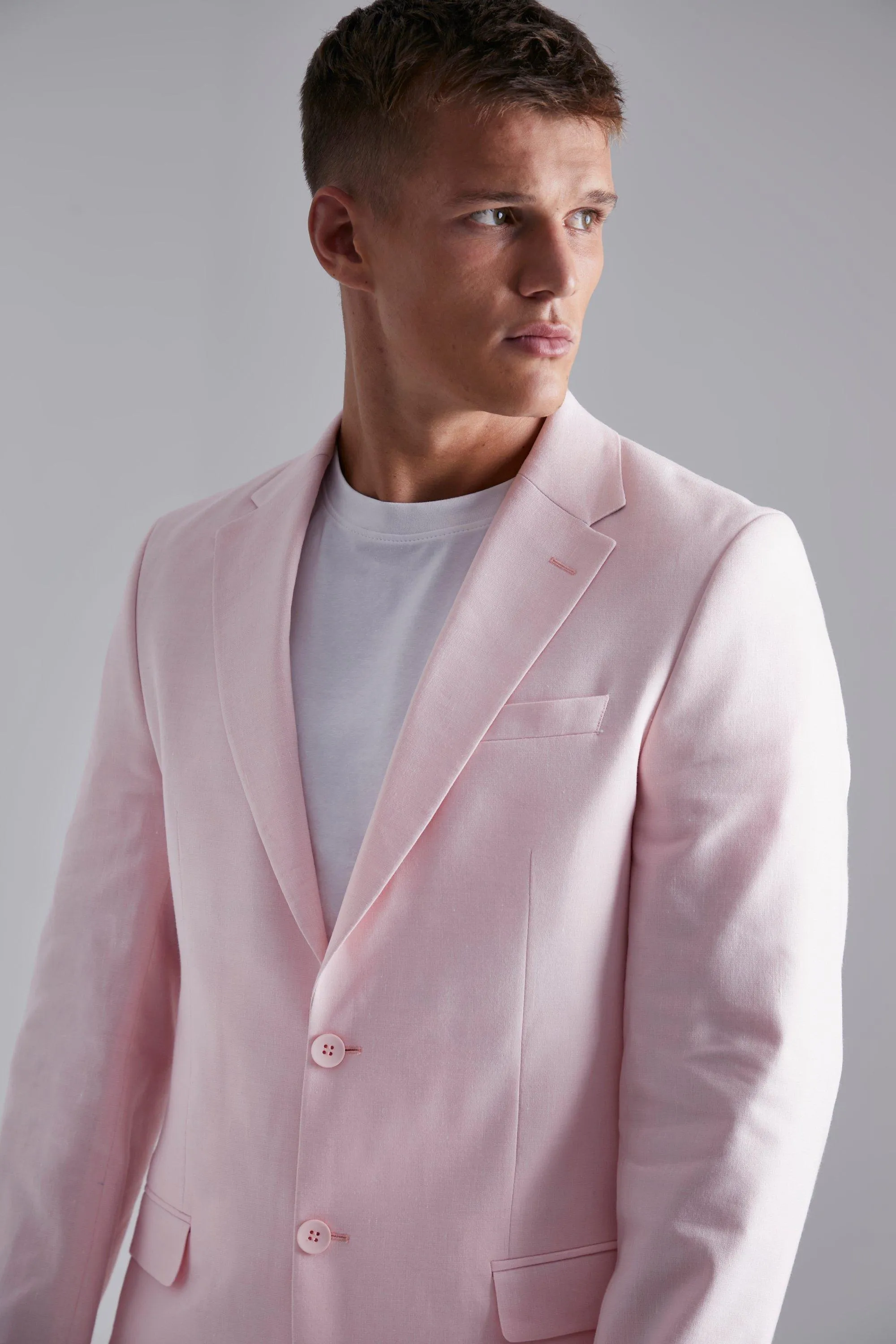 Boohoo Tall Single Breasted Slim Linen Suit Jacket, Pink