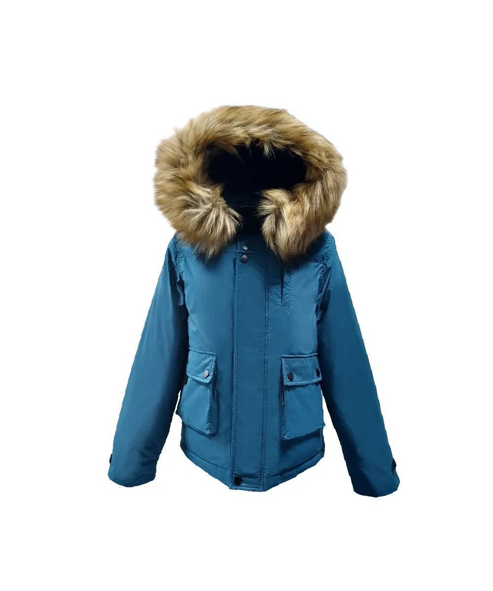 Boy's Down Jacket With Contrast Lining And Hoodie