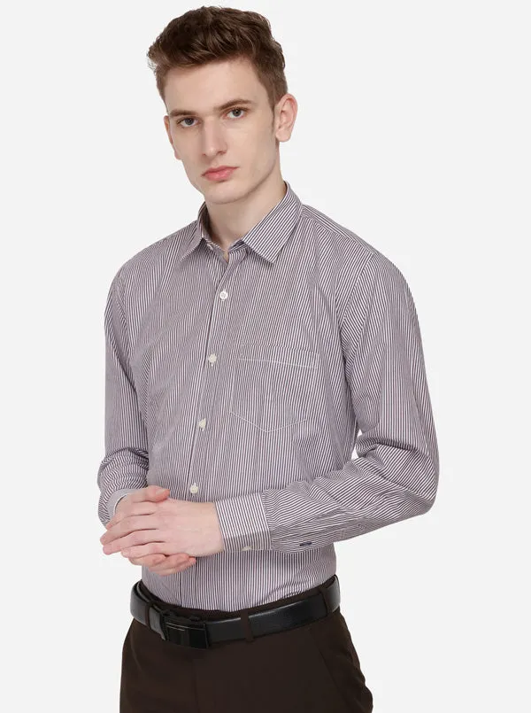 Brown & White Striped Slim Fit Casual Shirt | Greenfibre