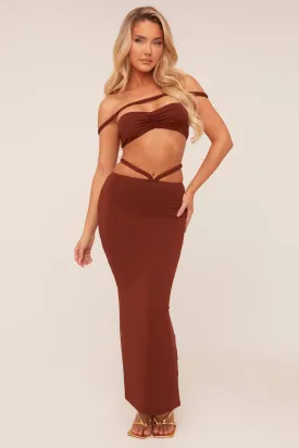 Brown Bardot Cropped Top & Maxi Skirt Co-ord Set - Constance