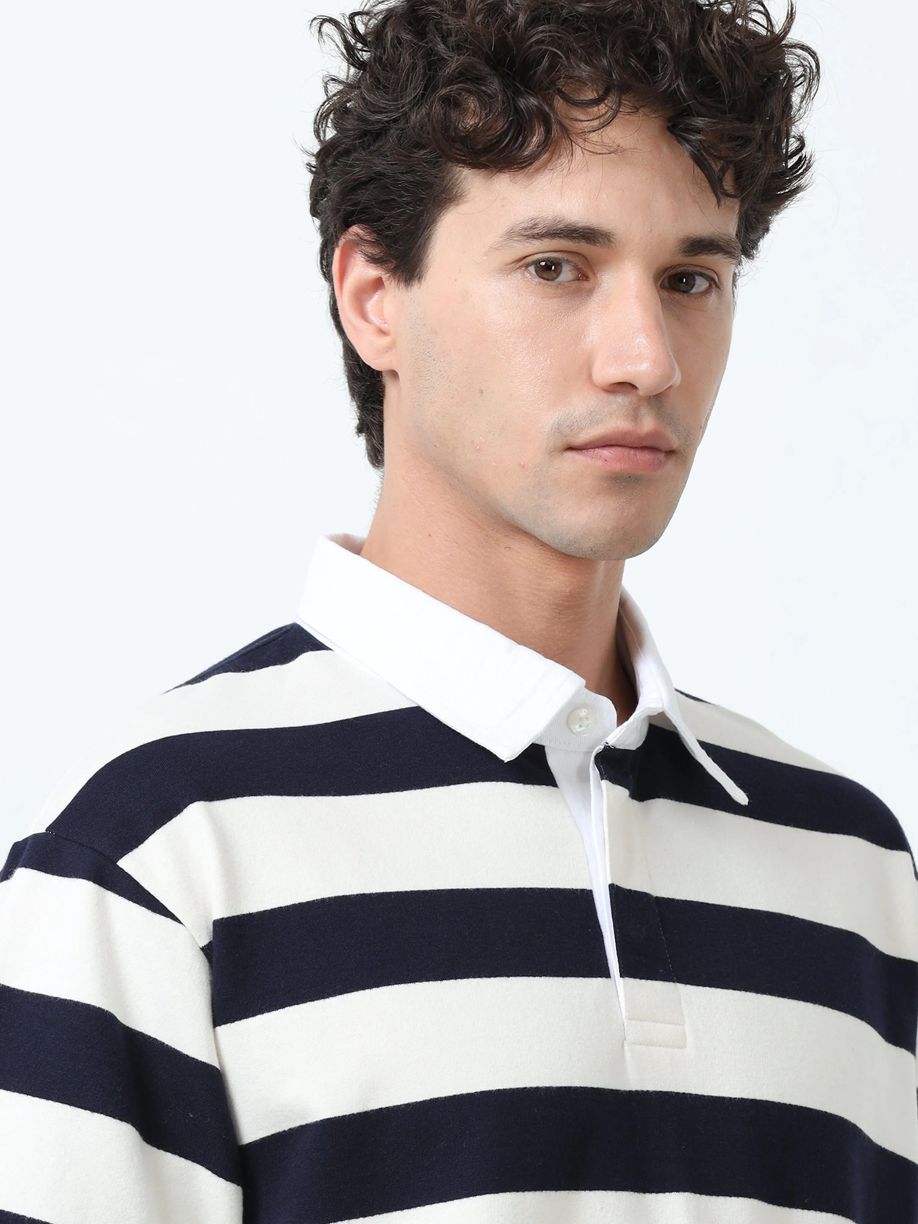 Calla - Oversized Striped Polo T Shirt - Navy blue