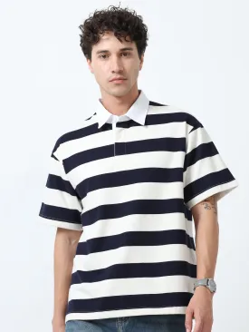 Calla - Oversized Striped Polo T Shirt - Navy blue