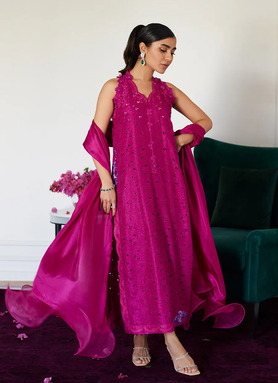 Clariene Hot Pink Schiffli Shirt With Dupatta