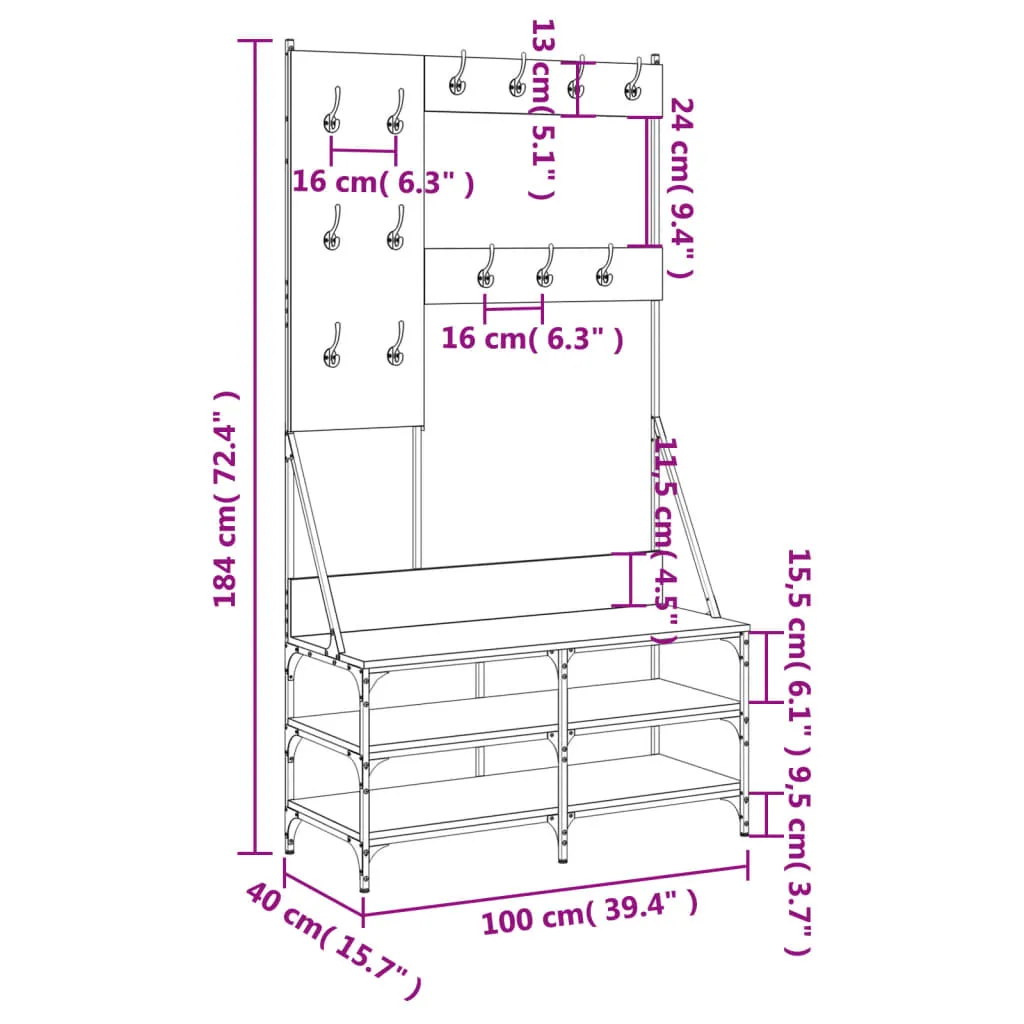 Clothes Rack with Shoe Storage Grey Sonoma 100x40x184 cm