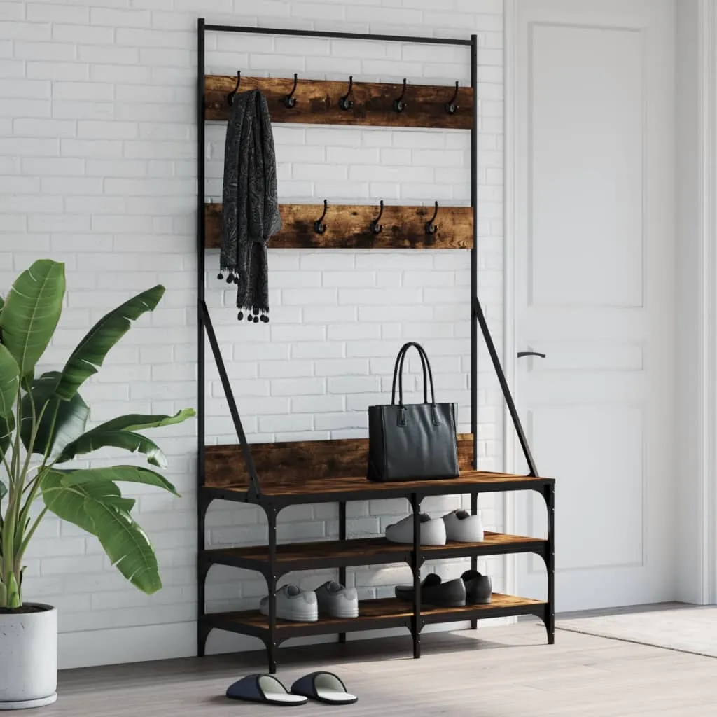 Clothes Rack with Shoe Storage Smoked Oak 100x40x184 cm