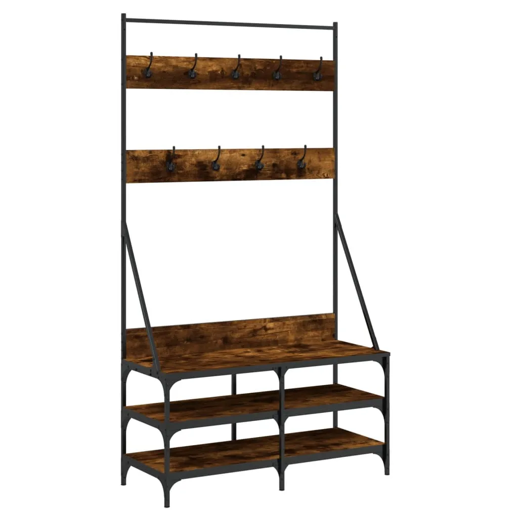 Clothes Rack with Shoe Storage Smoked Oak 100x40x184 cm