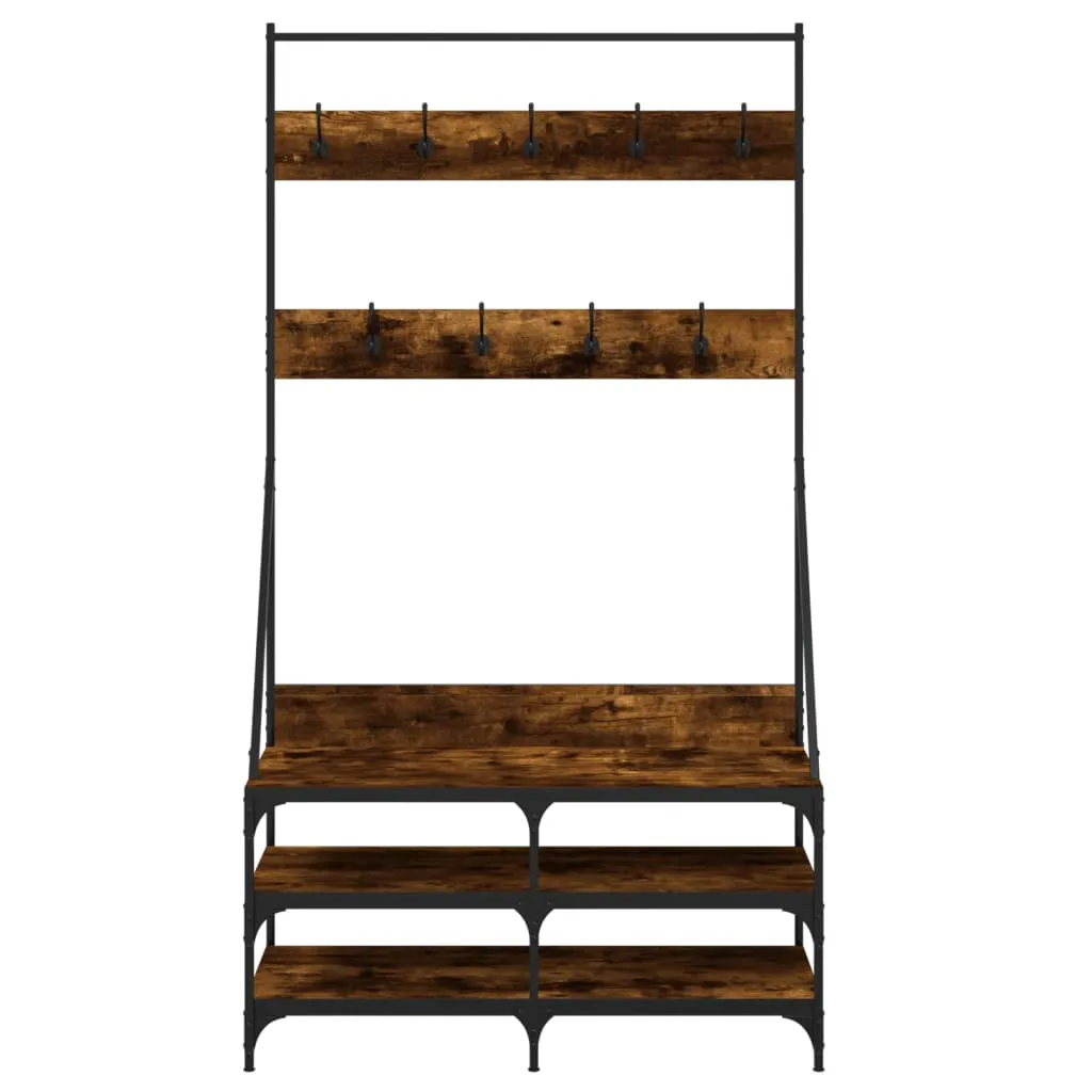 Clothes Rack with Shoe Storage Smoked Oak 100x40x184 cm