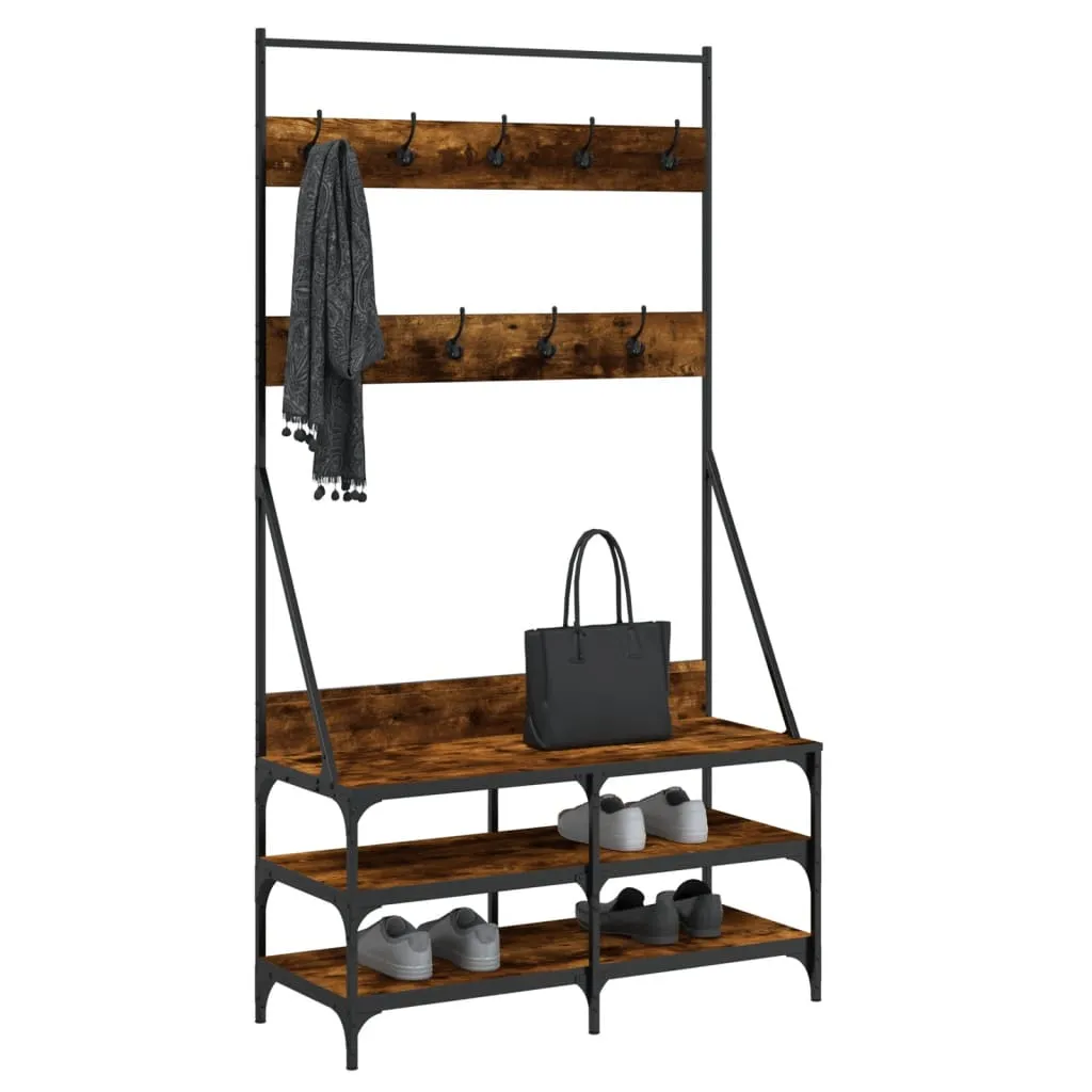 Clothes Rack with Shoe Storage Smoked Oak 100x40x184 cm