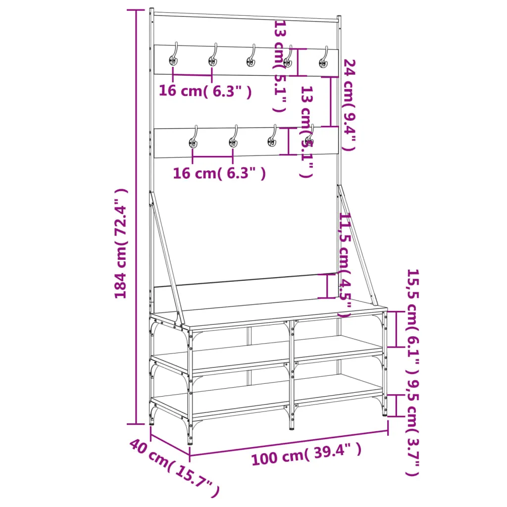 Clothes Rack with Shoe Storage Smoked Oak 100x40x184 cm