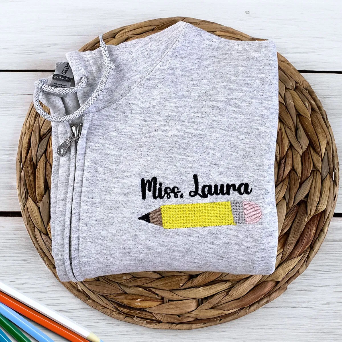 Custom Teacher Zip Up Hoodie or Quarter Zip Sweatshirt, Embroidered Gift for Teacher