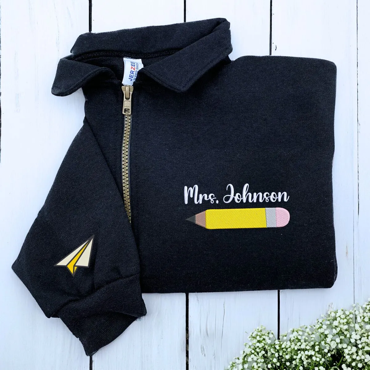 Custom Teacher Zip Up Hoodie or Quarter Zip Sweatshirt, Embroidered Gift for Teacher