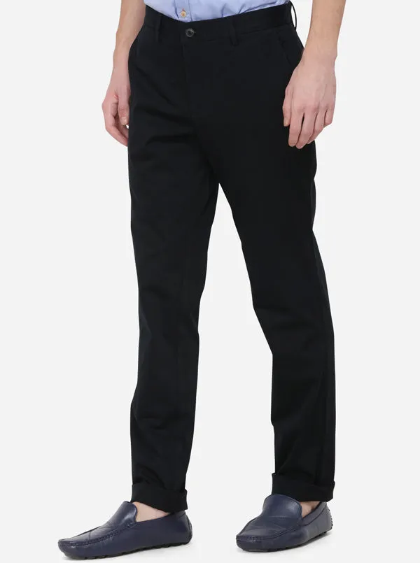 Dark Blue Solid Uno Fit Casual Trouser | JadeBlue