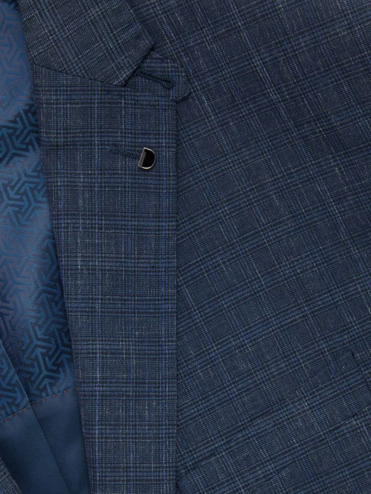 Ezzo G Check Blazer with Digel Notch and Lapel, Blue