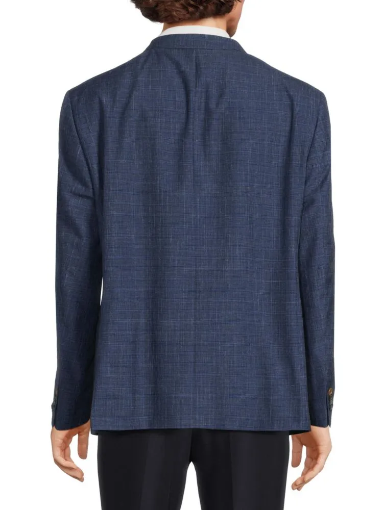 Ezzo G Check Blazer with Digel Notch and Lapel, Blue