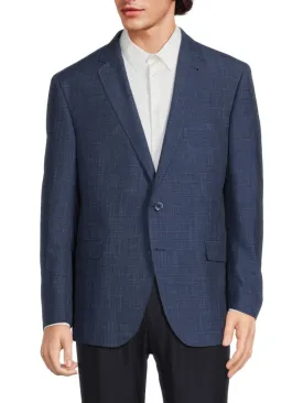 Ezzo G Check Blazer with Digel Notch and Lapel, Blue