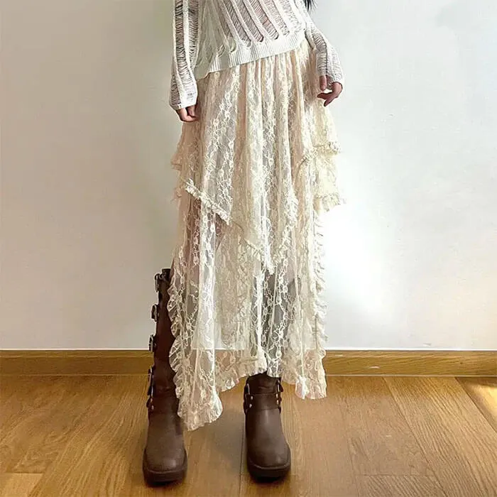 Fairycore Asymmetrical Lace Skirt