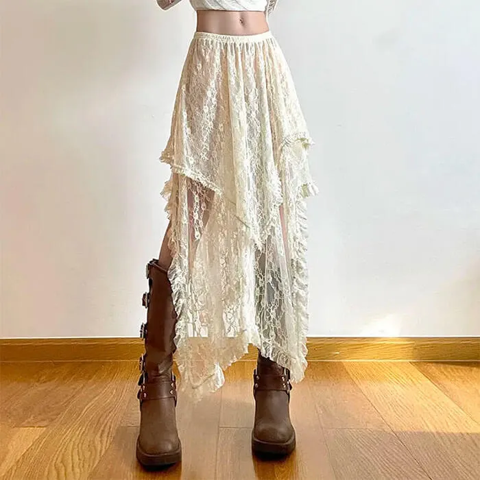 Fairycore Asymmetrical Lace Skirt