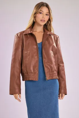 Forever 21 faux leather bomber jacket, brown