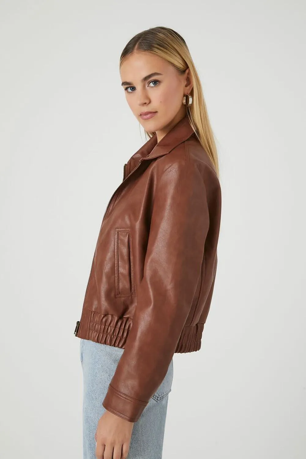 Forever 21 faux leather bomber jacket, brown