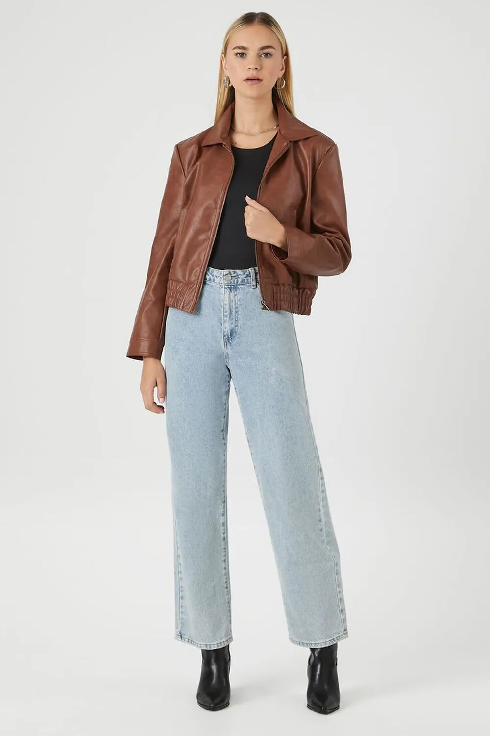 Forever 21 faux leather bomber jacket, brown