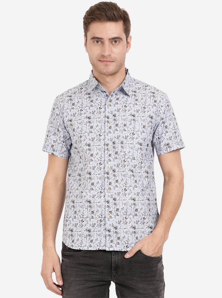 Forever Blue Printed Slim Fit Semi Casual Shirt | Greenfibre