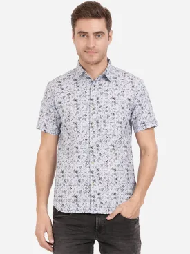 Forever Blue Printed Slim Fit Semi Casual Shirt | Greenfibre