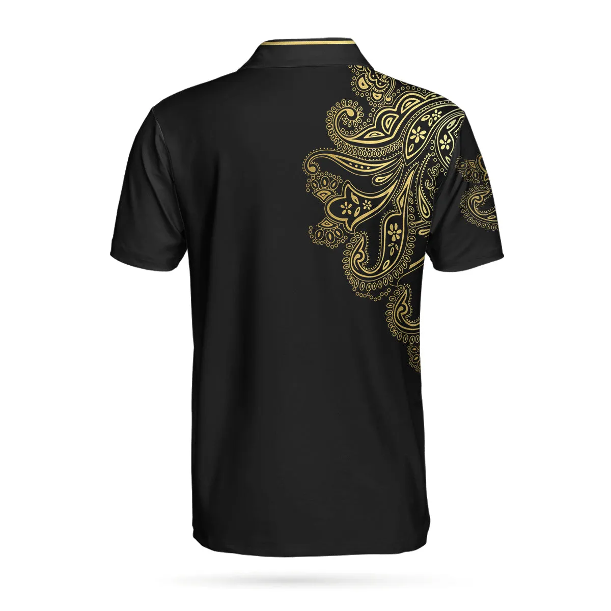 Golden Hole In One Black Golf Custom Polo Shirt, Personalized Golden Floral Paisley Golf Shirt For Men Coolspod