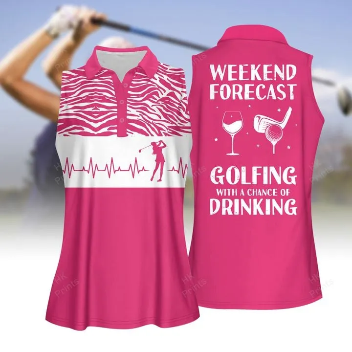 Golf Heart Beat Weekend Forecast Golf With A Chance Of Drinking Women Short Sleeve Polo Shirt, Sleeveless Polo Shirt