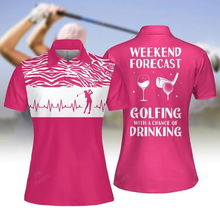 Golf Heart Beat Weekend Forecast Golf With A Chance Of Drinking Women Short Sleeve Polo Shirt, Sleeveless Polo Shirt