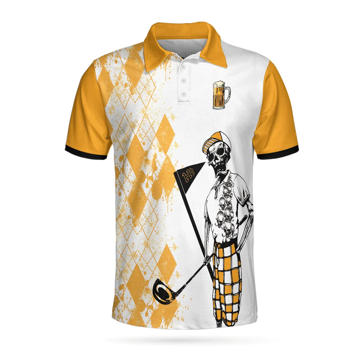 Golf Shirt For Beer Lovers, Weekend Forecast Beer And Golf Polo Shirt, Argyle Pattern Skeleton Golfer Polo Shirt Coolspod