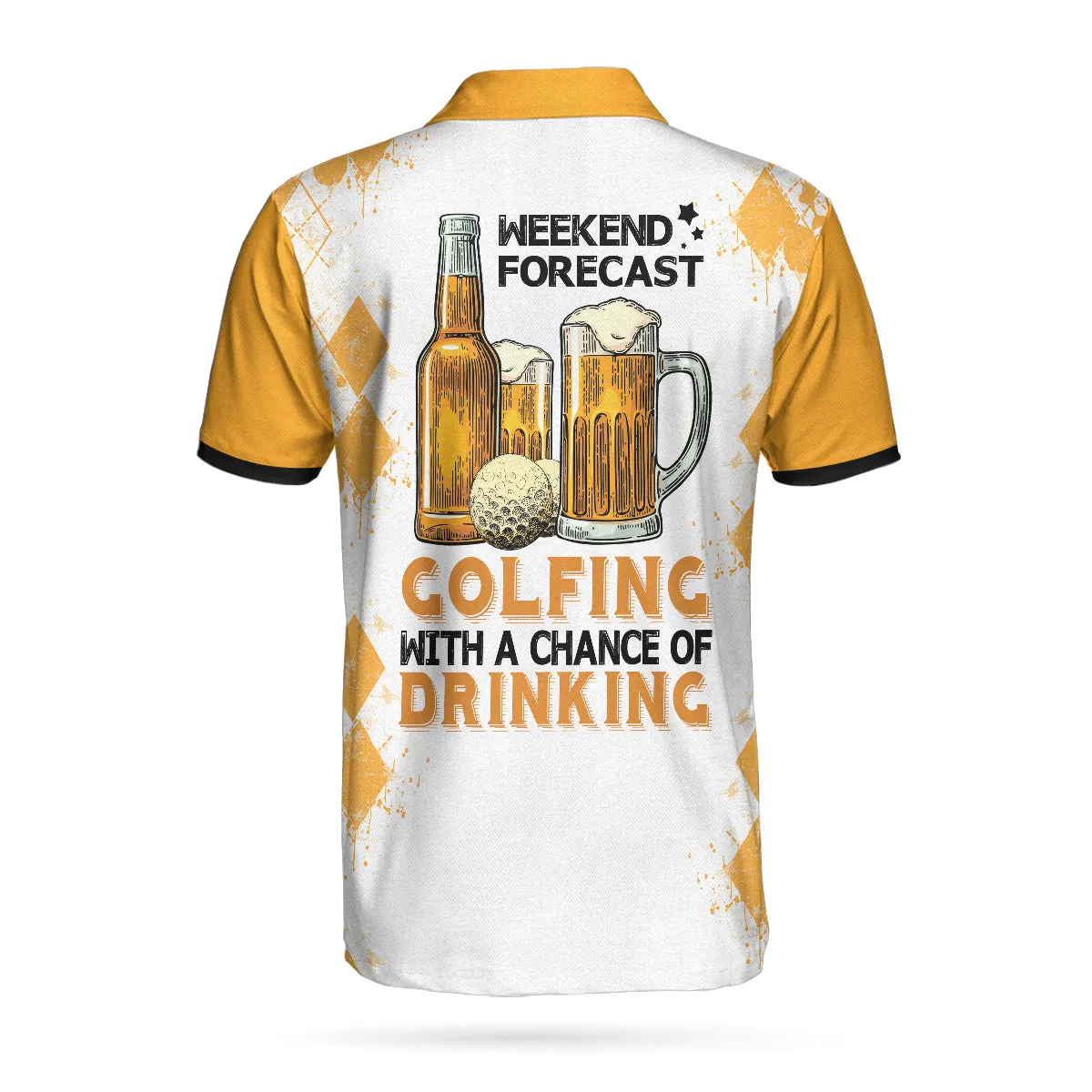 Golf Shirt For Beer Lovers, Weekend Forecast Beer And Golf Polo Shirt, Argyle Pattern Skeleton Golfer Polo Shirt Coolspod