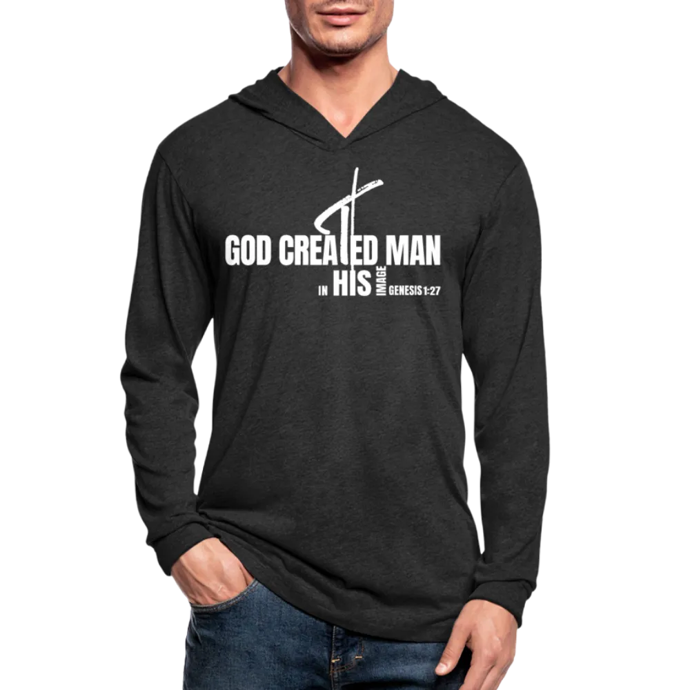 Graphic Hoodie, God Created Man Inspiration Tri-Blend Hooded Tee