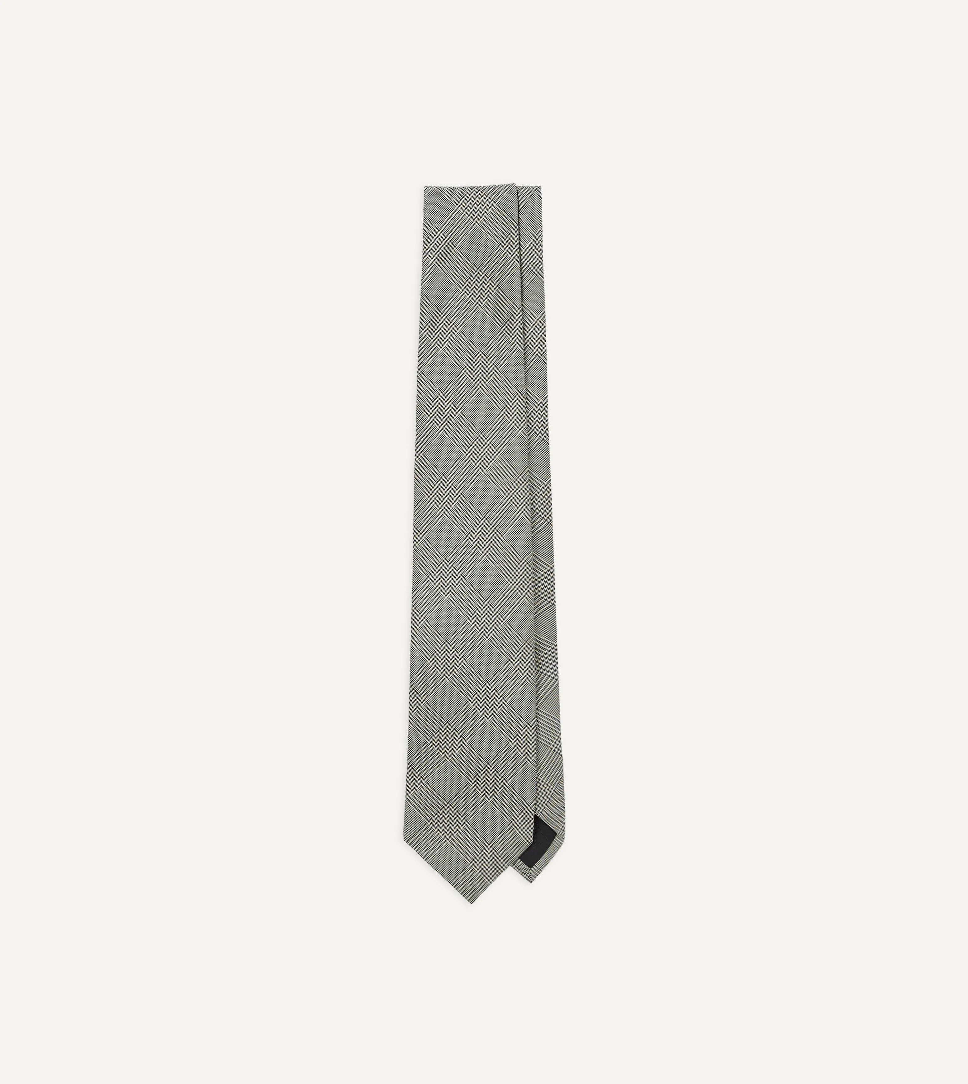 Grey Prince of Wales Check Tipped Silk Tie