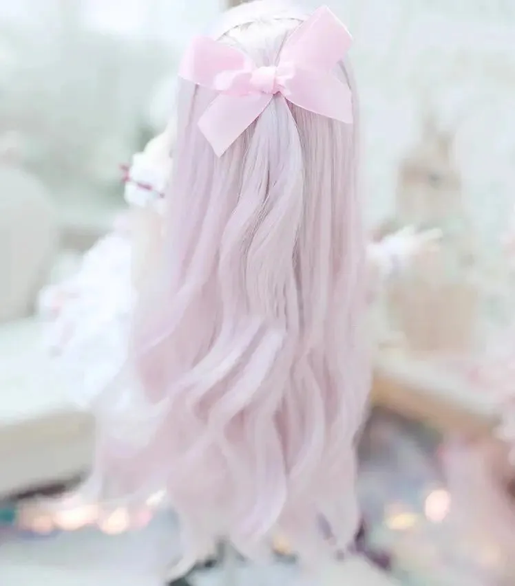 Handmade BJD/SD Doll Accessory – Black, White, Pink Bow Braid Wig for 1/3 Scale Dolls | Stylish Custom Wig