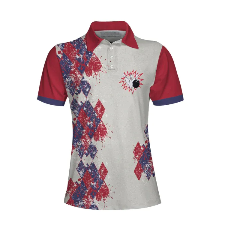 I Go Bowling Because I Like It Short Sleeve Women Polo Shirt, Argyle Pattern Polo Style Bowling Shirt For Ladies Coolspod