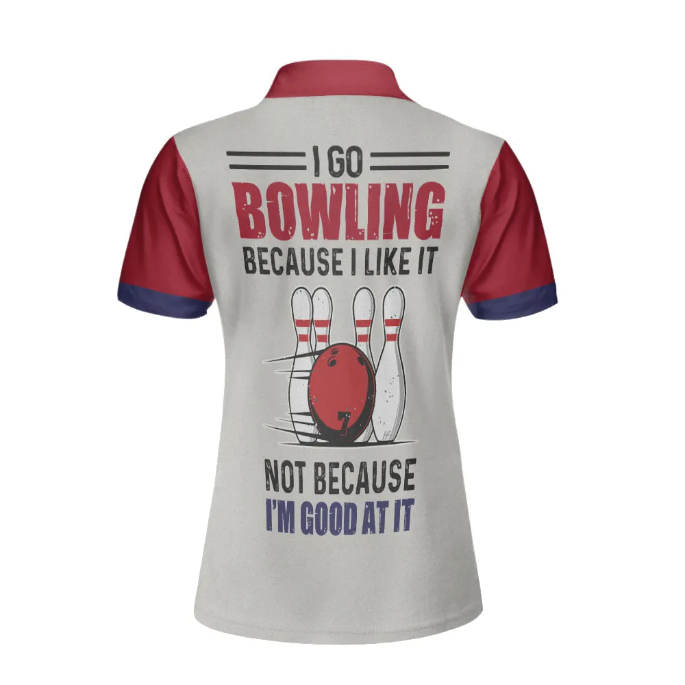 I Go Bowling Because I Like It Short Sleeve Women Polo Shirt, Argyle Pattern Polo Style Bowling Shirt For Ladies Coolspod