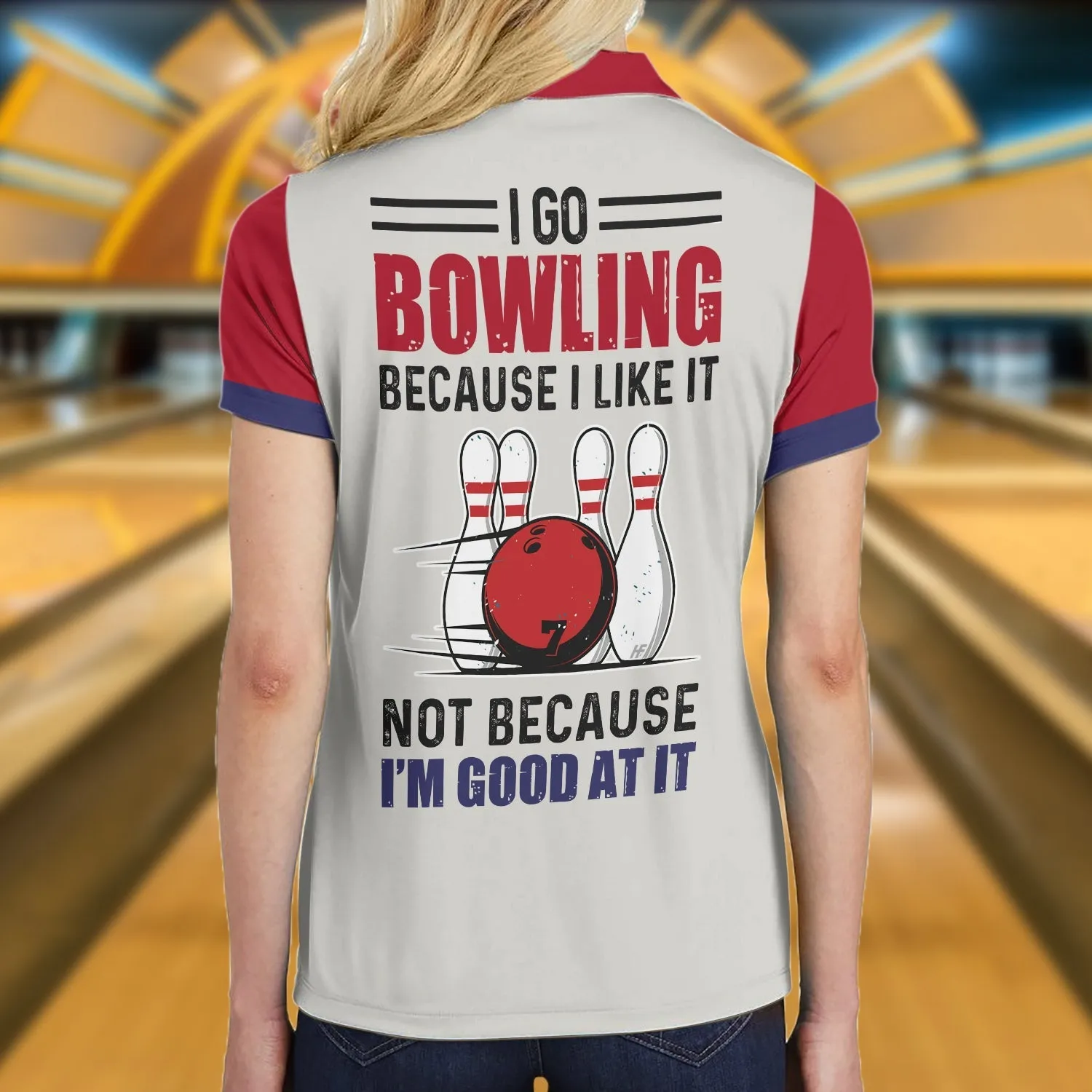 I Go Bowling Because I Like It Short Sleeve Women Polo Shirt, Argyle Pattern Polo Style Bowling Shirt For Ladies Coolspod