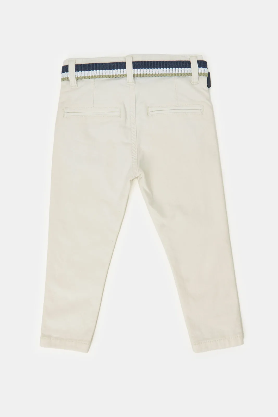 Infant Boys Cream Dobby Belted Casual Trouser